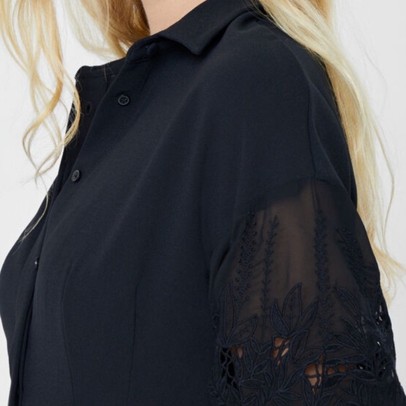 Club Monaco Black Embroidered Balloon Sleeve Dress - Picture 4 of 5